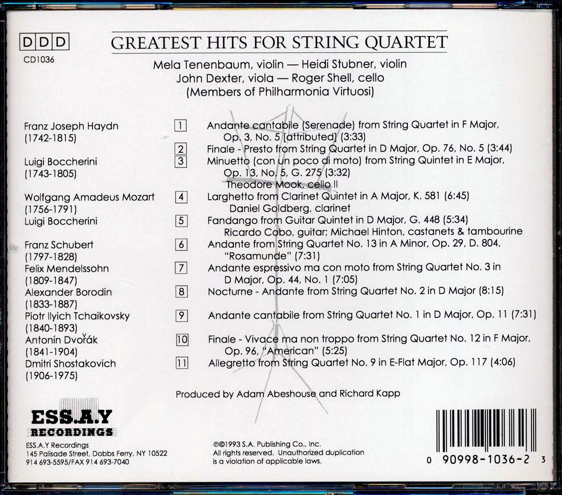Various - Greatest Hits For String Quartet: Members Of Philharmonia Virtuosi Music CD