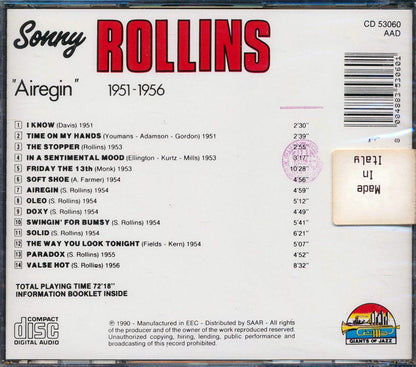 Sonny Rollins - Airegin 1951-1956 Music CD