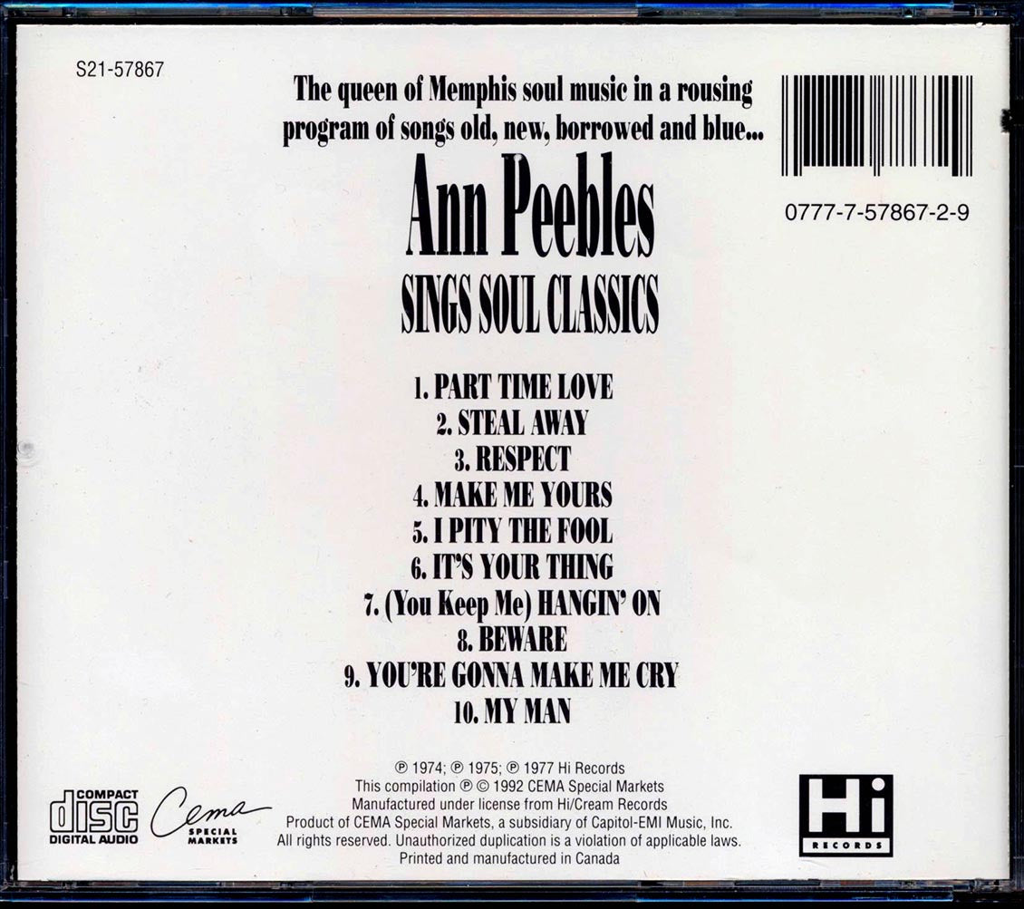 Ann Peebles - Sings Soul Classics (marked/ltd stock) Music CD