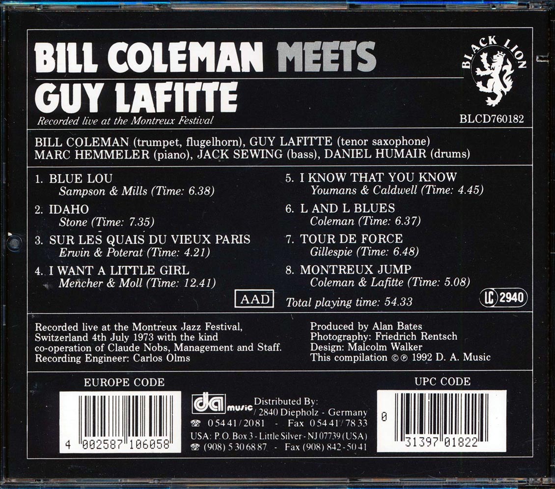 Bill Coleman - Meets Guy Lafitte: Recorded Live At The Montreux Festival (marked/ltd stock) Music CD