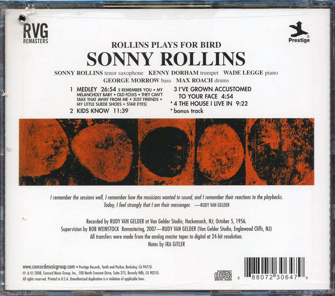 Sonny Rollins - Rollins Plays For Bird Music CD