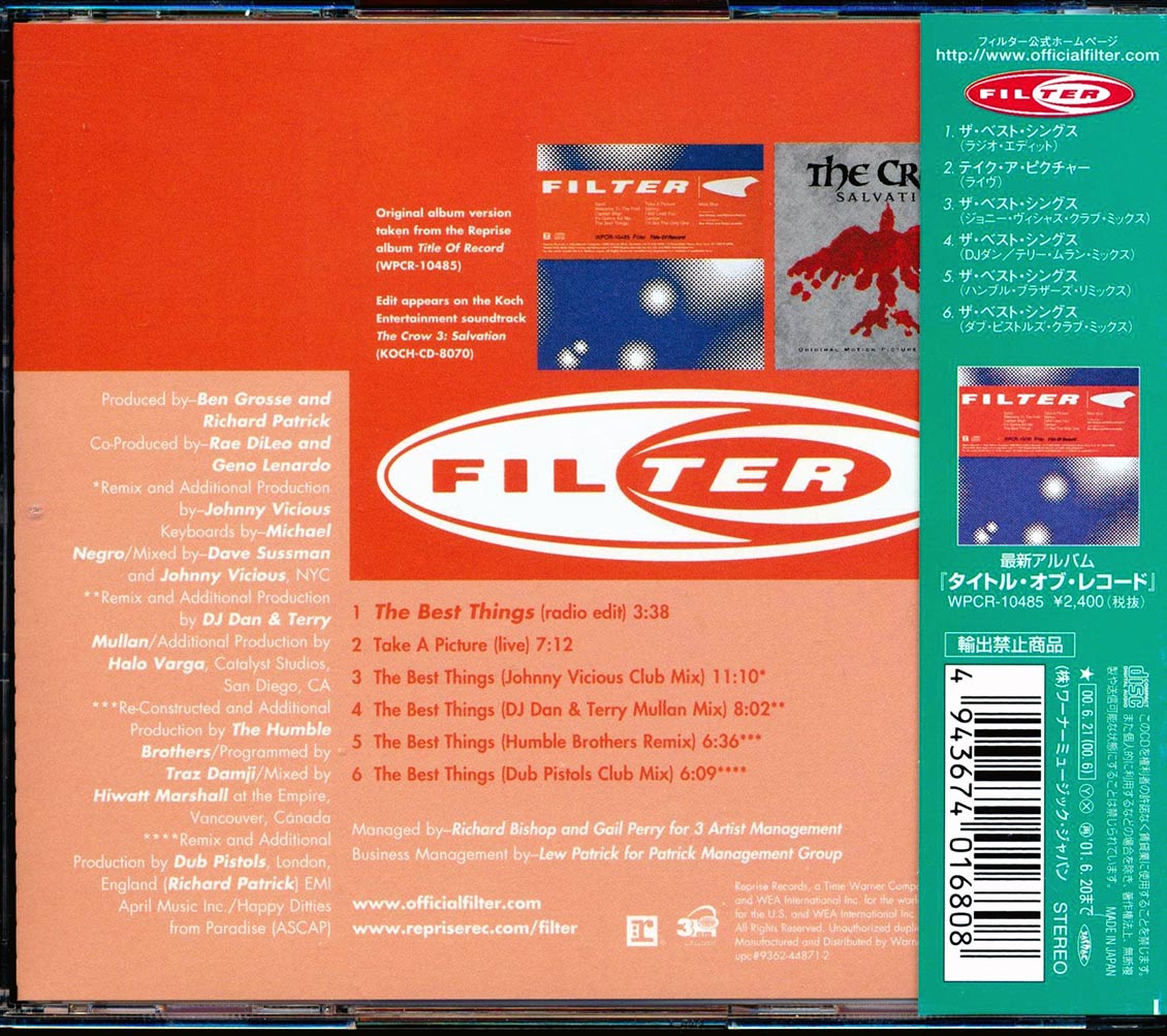 Filter - The Best Things Remix Music CD