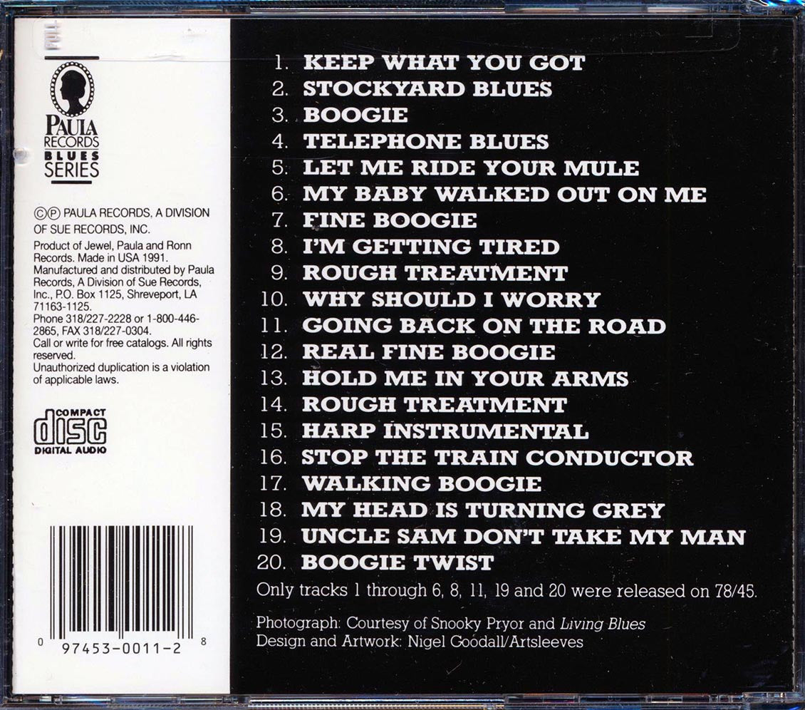 Snooky Pryor Featuring Sunnyland Slim Piano Snooky Pryor Featuring Sunnyland Slim Piano 20 tracks Music CD