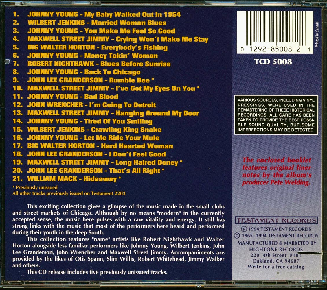 Robert Nighthawk, Wilbert Jenkins, Big Walter Horton, Maxwell Street Jimmy, Etc. - Modern Chicago Blues (marked/ltd stock) Music CD