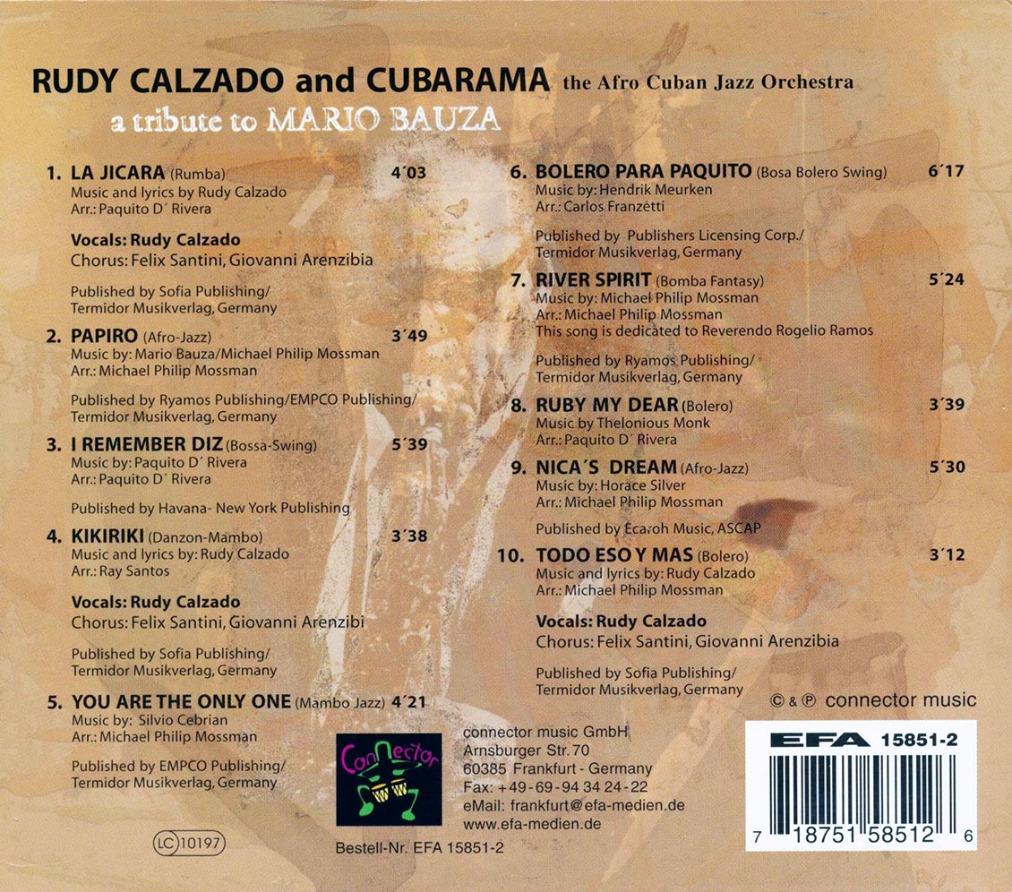 Rudy Calzado & Cubarama - A Tribute To Mario Bauza, Featuring Paquito D' Rivera (The Afro Cuban Jazz Orchestra) Music CD