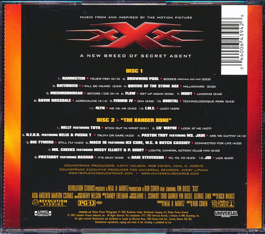 Rammstein, Queens Of The Stone Age, Lil' Wayne, Nelly, Mack 10, Ice Cube, Etc. - XXX: Music From And Inspired By The Motion Picture (22 tracks) (2xCD) Music CD