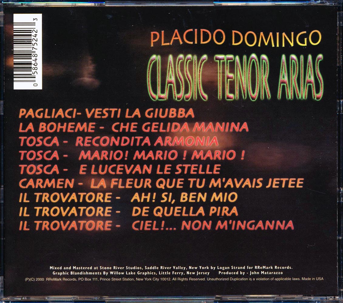 Placido Domingo - Classic Tenor Arias Music CD
