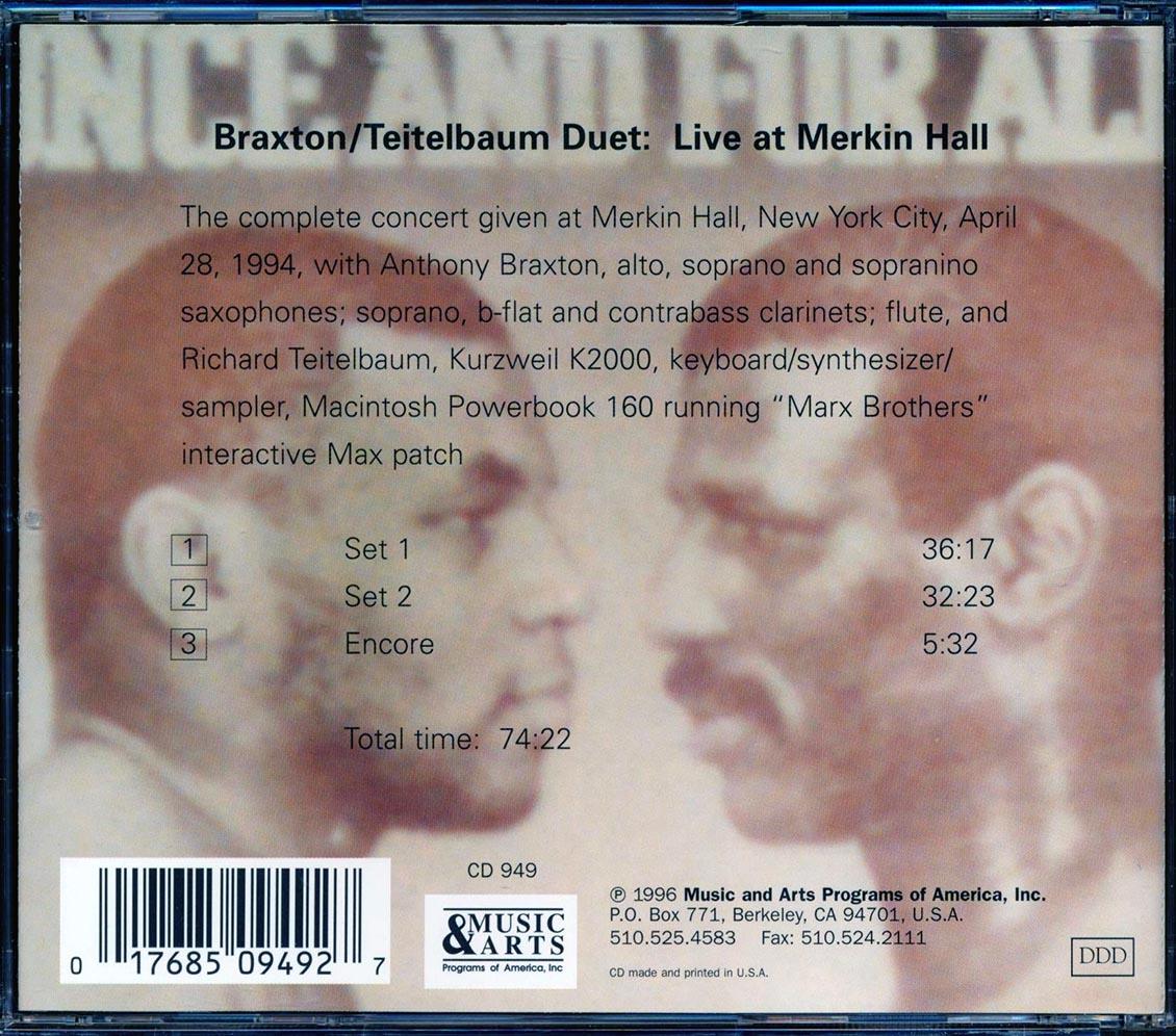 Anthony Braxton, Richard Teitelbaum - Duet: Live At Merkin Hall, NYC Music CD