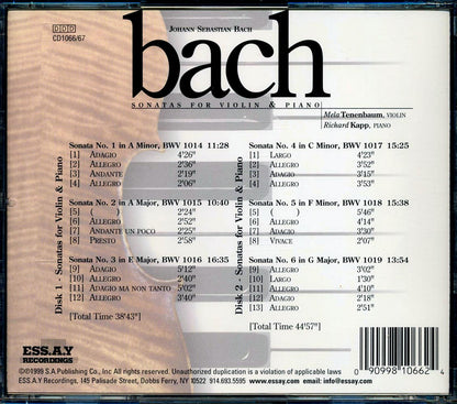 Johann Sebastian Bach, Mela Tenenbaum, Richard Kapp - Sonatas For Violin & Piano (25 tracks) (2xCD) Music CD