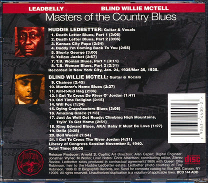 Leadbelly, Blind Willie McTell - Master Of The Country Blues (21 tracks) Music CD