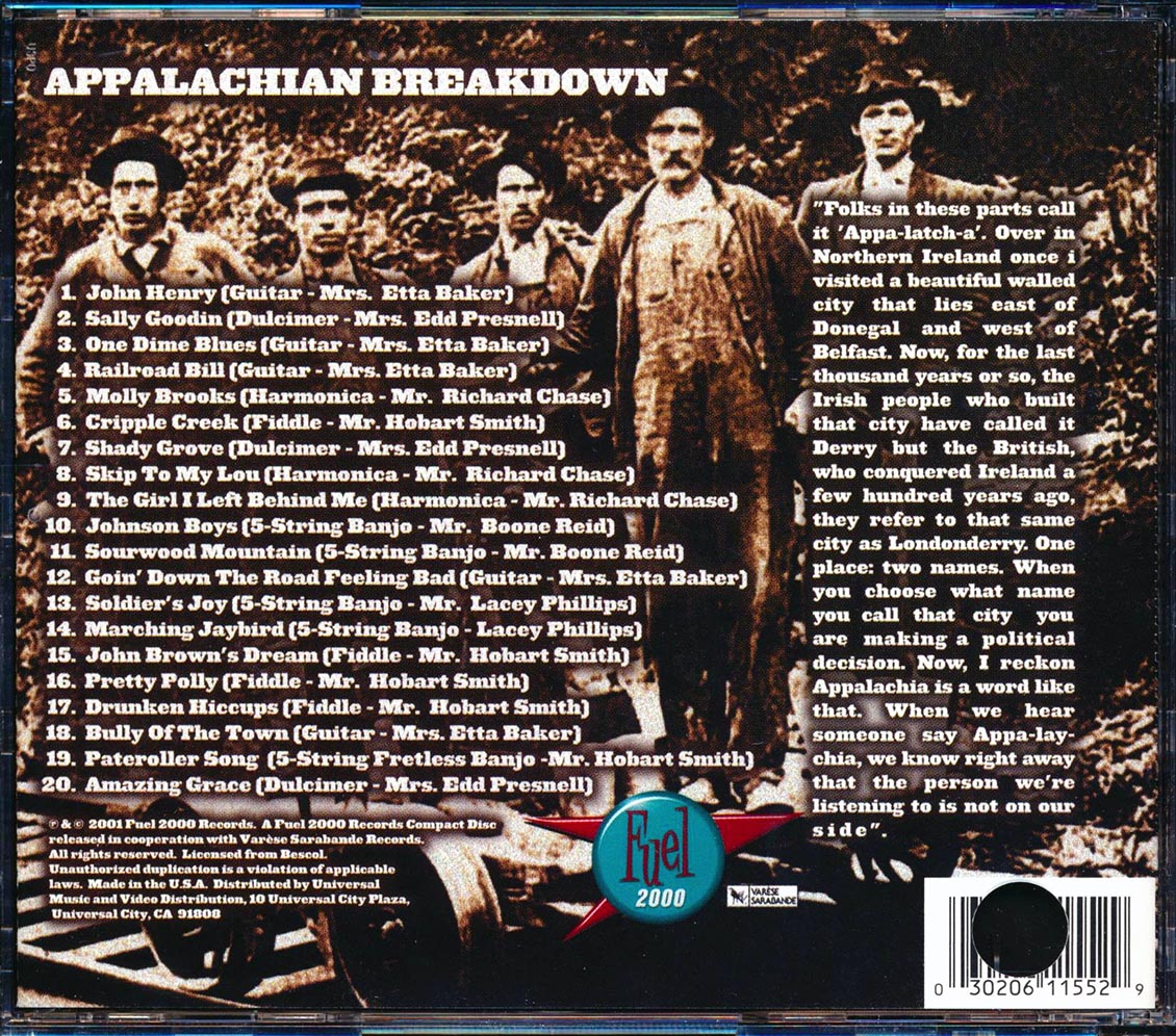 Mrs. Etta Baker, Mr. Hobart Smith, Mr. Richard Chase, Etc. - Appalachian Breakdown (audiophile) (marked/ltd stock) (remastered) Music CD