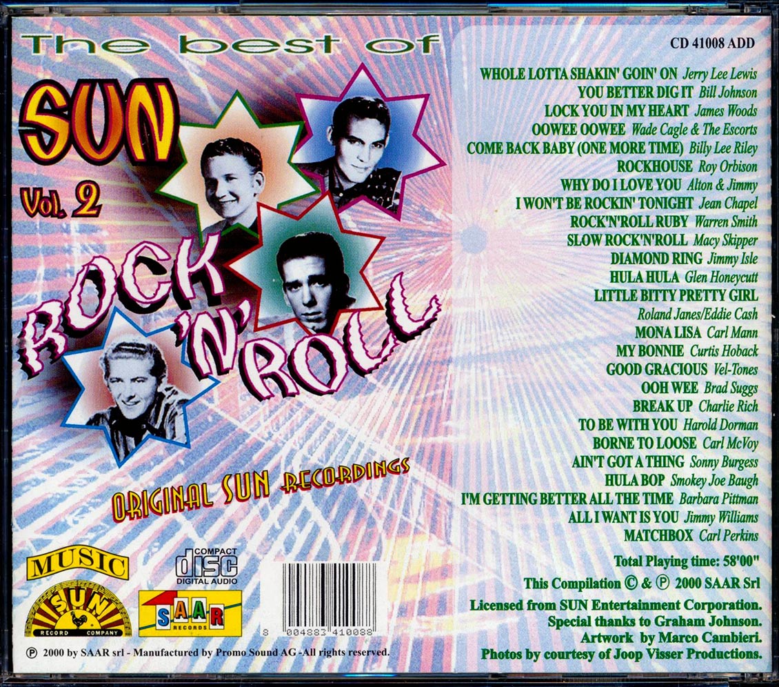 Roy Orbison, Charlie Rich, Smokey Joe Baugh, Wade Cagle & The Escorts, Etc. - The Best Of Sun Rock 'n' Roll Volume 2 Music CD