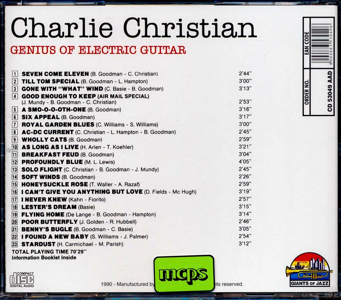 Charlie Christian - Genius Of Electric Guitar (with Benny Goodman, Count Basie, Etc.) Music CD