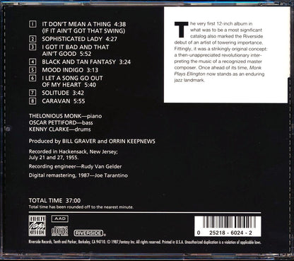 Thelonious Monk Thelonious Monk Plays Duke Ellington Music CD