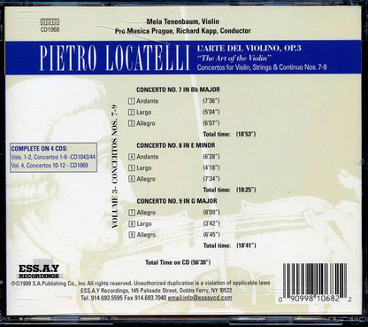 Locatelli - L'arte Del Violino Volume 3 Concertos Nos. 7-9, Mela Tenenbaum, Richard Kapp Music CD