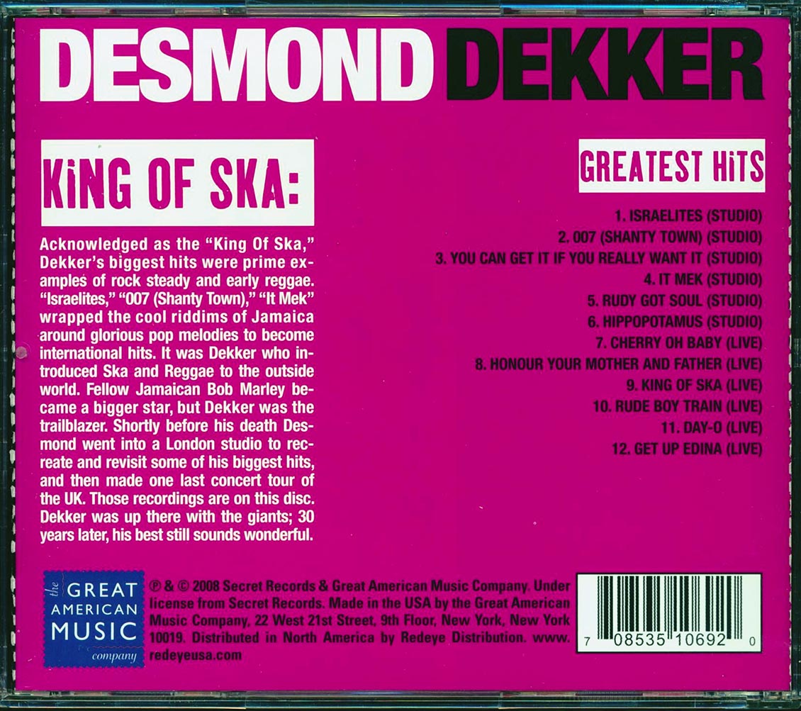 Desmond Dekker - King Of Ska: Greatest Hits Music CD
