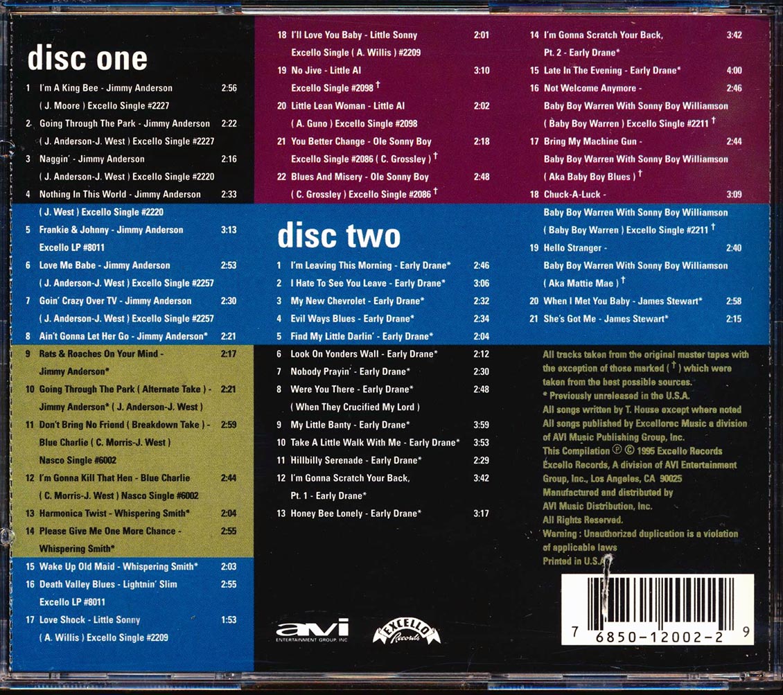 Jimmy Anderson, Lightnin' Slim, Early Drane, Sonny Boy Williamson, Etc. - Blues Hangover: Excello Blues Rarities (43 tracks) (2xCD) (marked/ltd stock) Music CD
