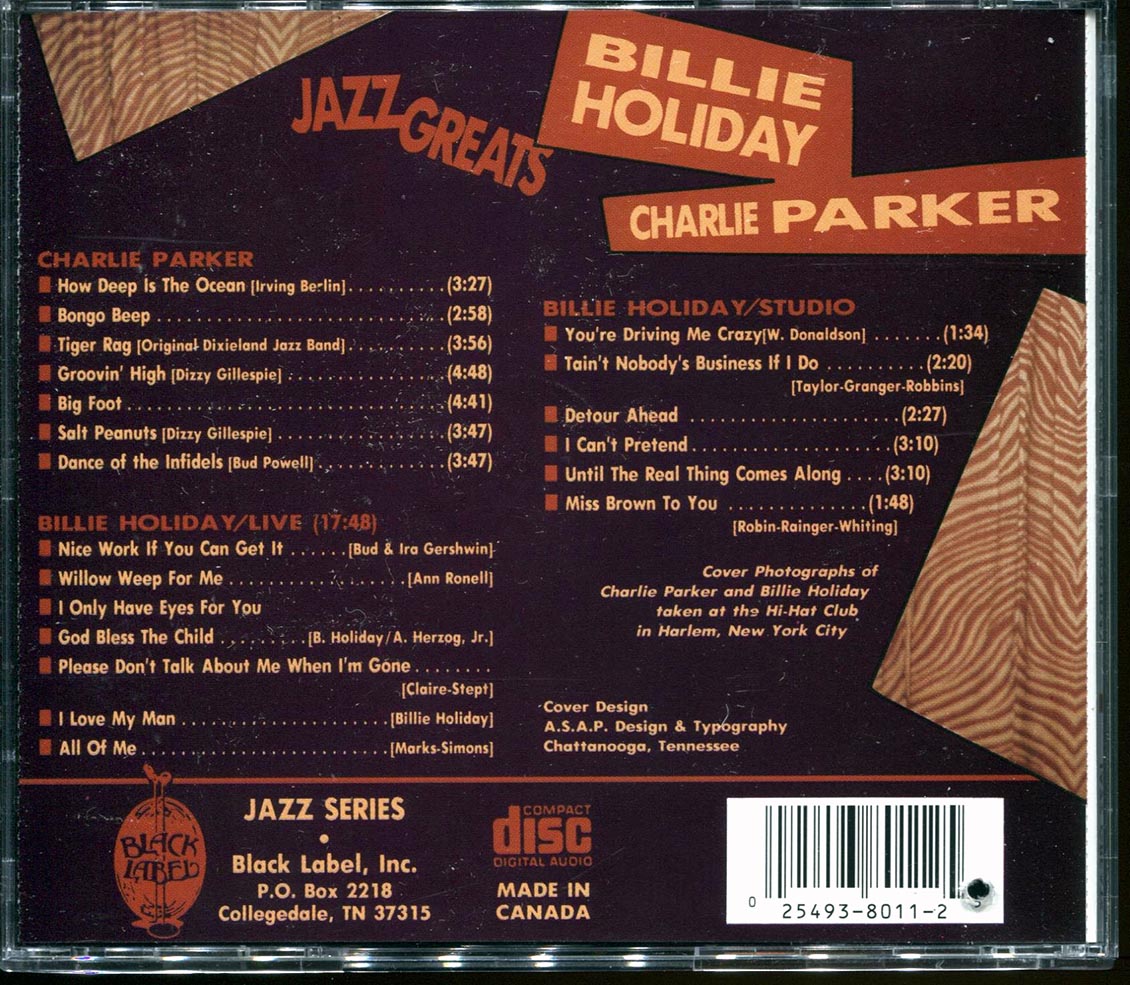 Billie Holiday, Charlie Parker - Jazz Greats (20 tracks) (marked/ltd stock) Music CD