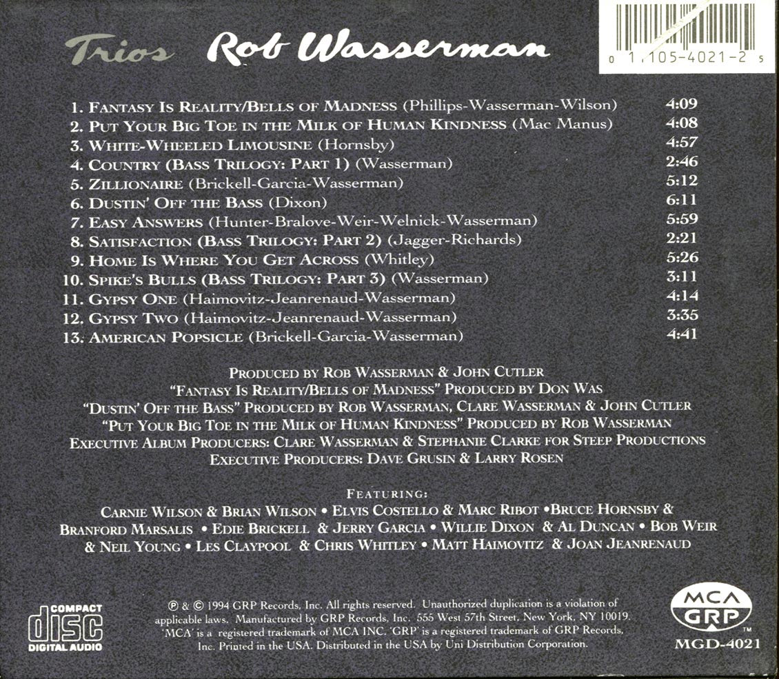 Rob Wasserman - Trios (marked/ltd stock) Music CD