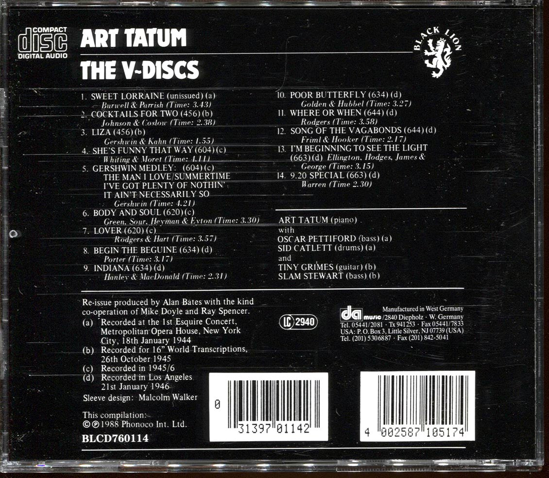 Art Tatum - The V-Discs Music CD