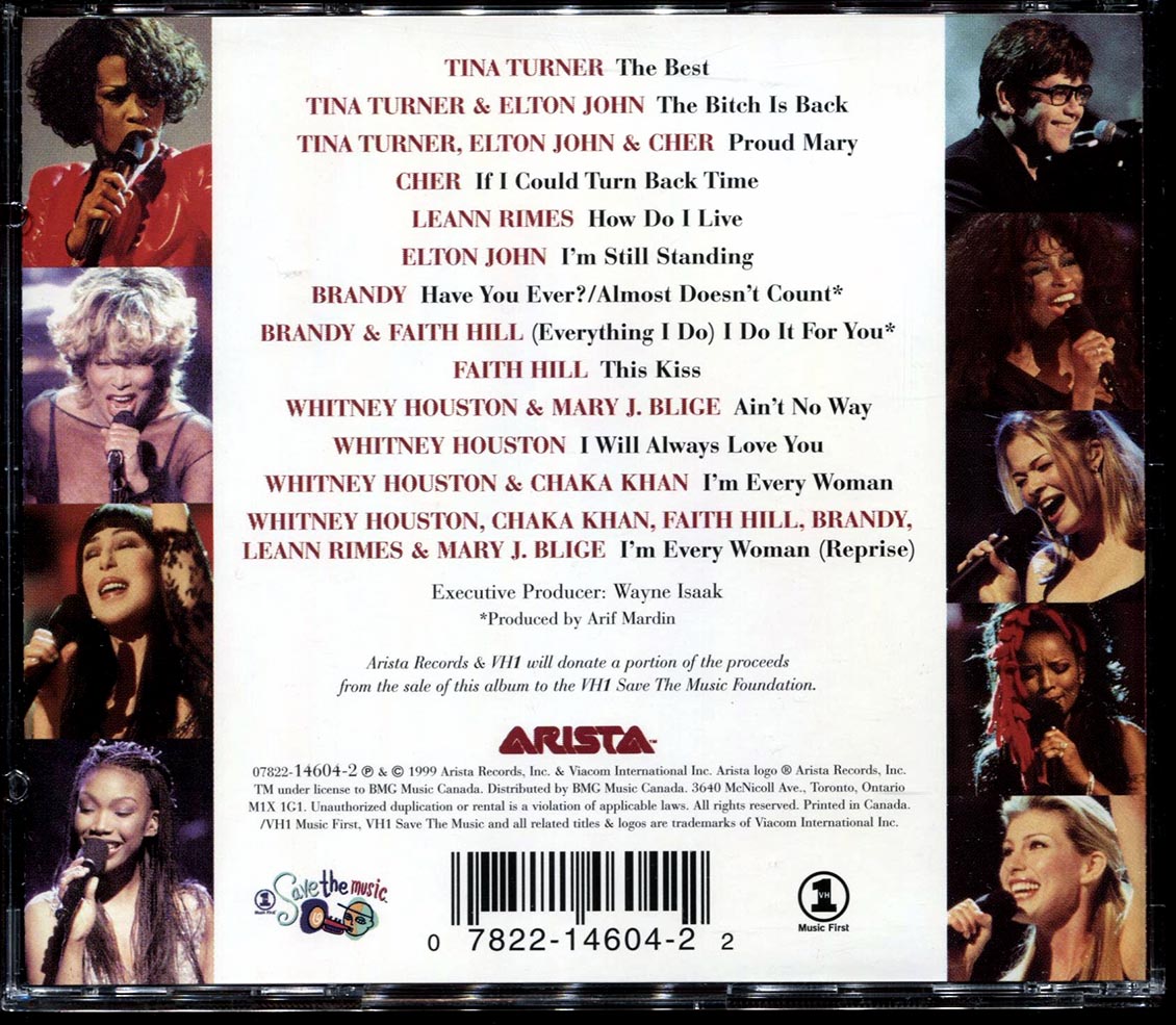 Whitney Houston, Cher, Tina Turner, Brandy, Elton John, Etc. - Divas Live 99 Music CD