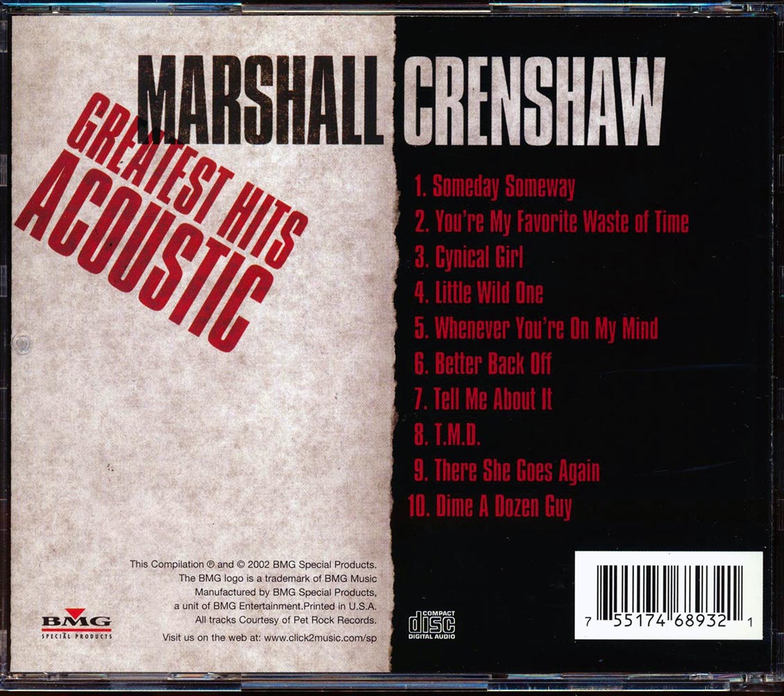 Marshall Crenshaw - Greatest Hits Acoustic Music CD