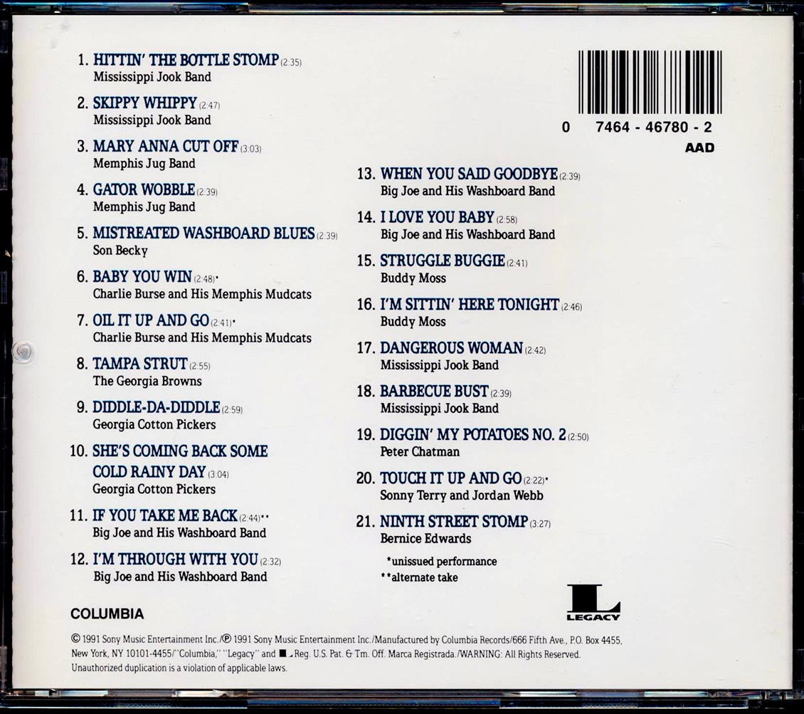 Mississippi Jook Band, Memphis Jug Band, Georgia Cotton Pickers, Etc. - Good Time Blues: Harmonicas, Kazoos, Washboards & Cow-Bells (21 tracks) Music CD