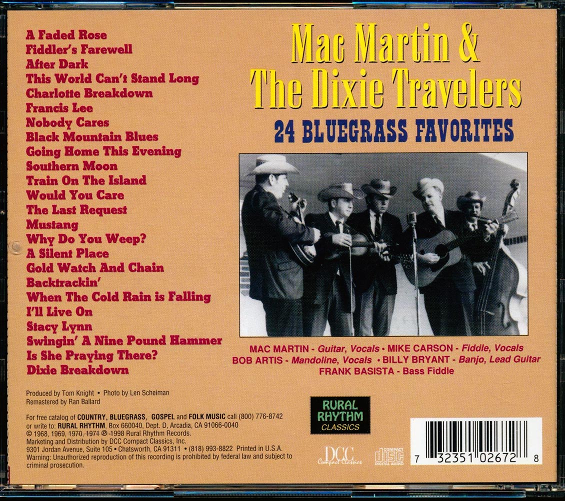 Mac Martin & The Dixie Travelers - 24 Bluegrass Favorites Music CD