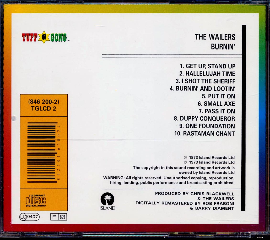 Bob Marley - Burnin' Music CD