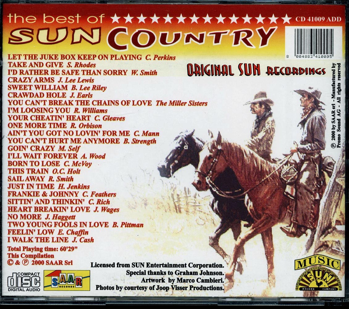 Carl Perkins, Jerry Lee Lewis, Johnny Cash, Charlie Rich, Etc. - The Best Of Sun Country (25 tracks) Music CD