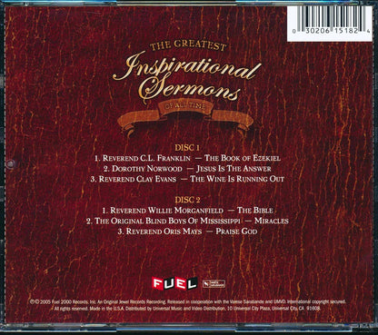 Dorothy Norwood, Reverend CL Franklin, Reverend Clay Evans, The Original Blind Boys Of Mississippi, Etc. - The Greatest Inspirational Sermons Of All Time (2xCD) Music CD