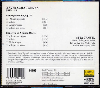 Xaver Scharwenka, Seta Tanyel - Piano Quartet In F Op. 37, Piano Trio No. 2 In A Minor, Op. 45 (incl. large booklet) (marked/ltd stock) Music CD