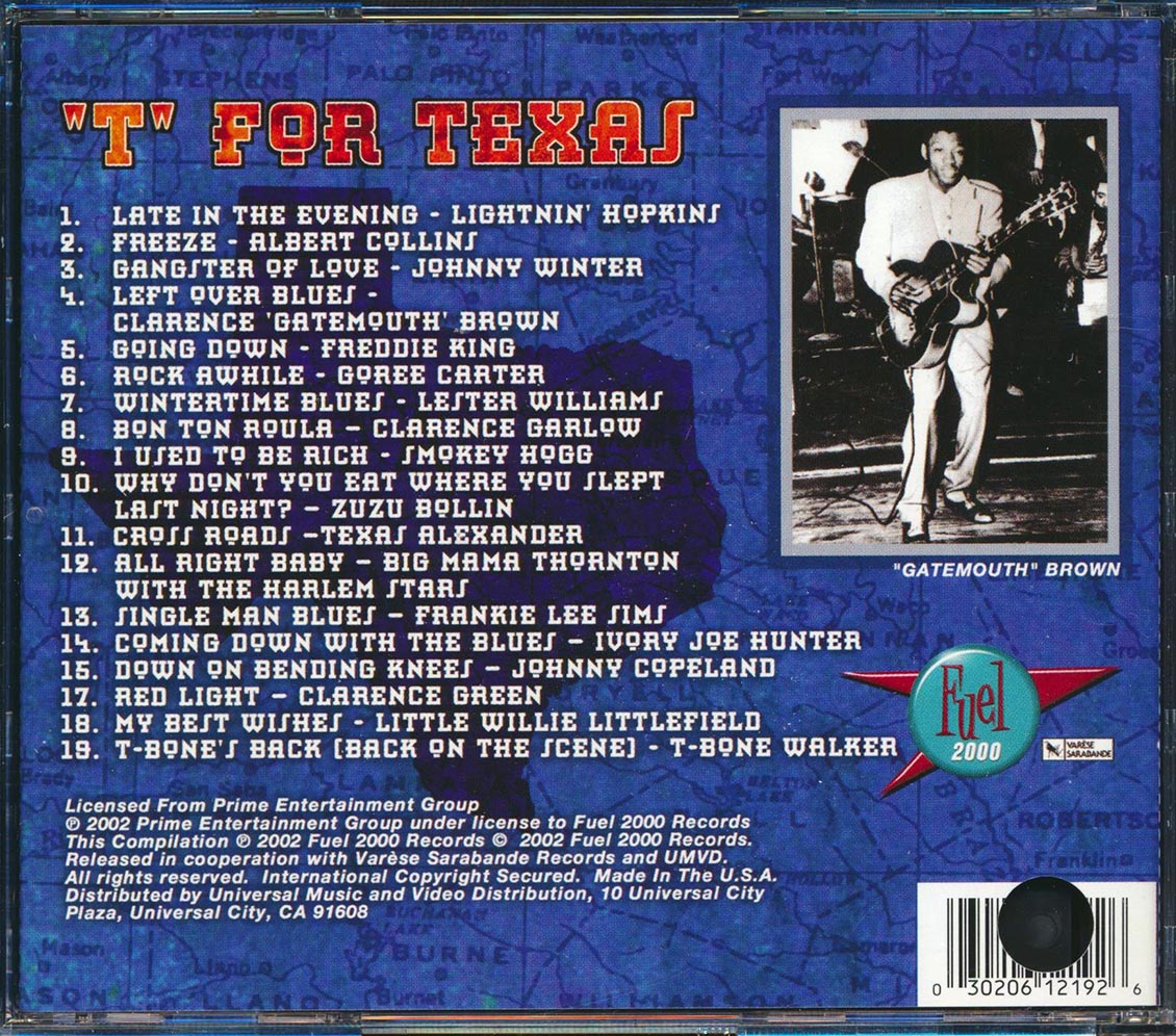 Johnny Winter, Clarence Gatemouth Brown, Lightnin' Hopkins, Freddie King, Etc. - T For Texas: Texas Blues Masters Volume 1 (marked/ltd stock) Music CD