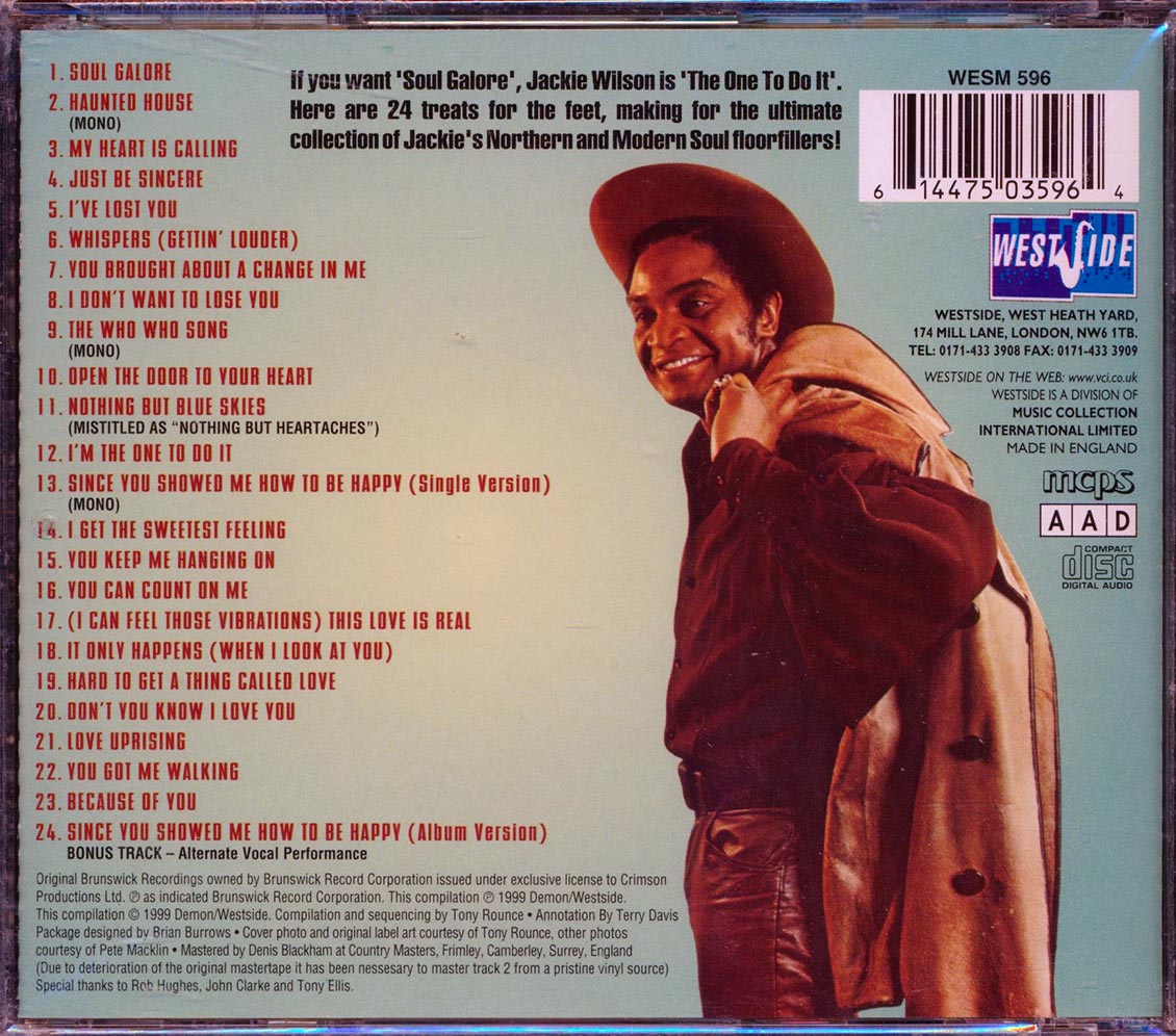 Jackie Wilson - Uptown And Upnorth (Fingersnappers, Floaters And Floorshakers) Original Brunswick Recordings Music CD