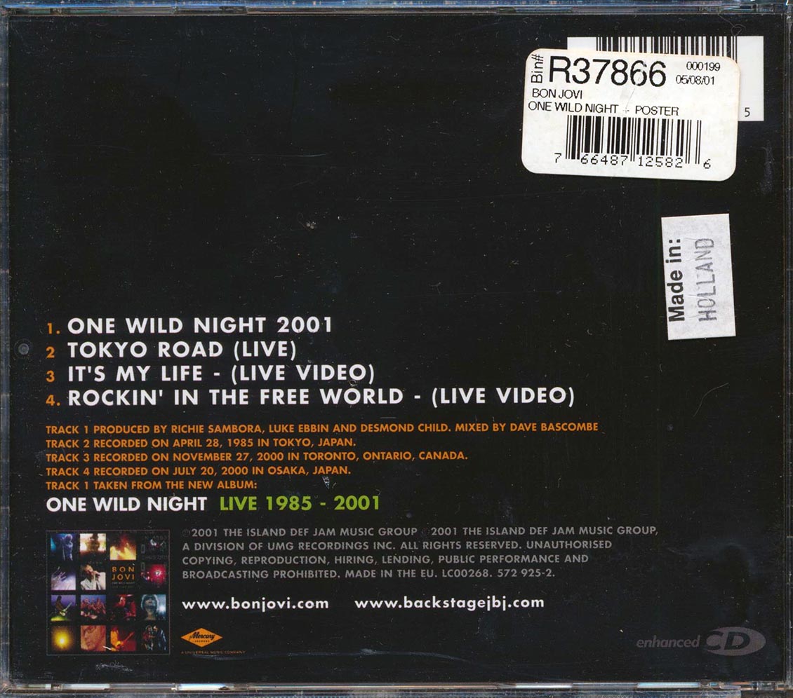 Bon Jovi - One Wild Night (EP, 2 Tracks + 2 Videos) Music CD