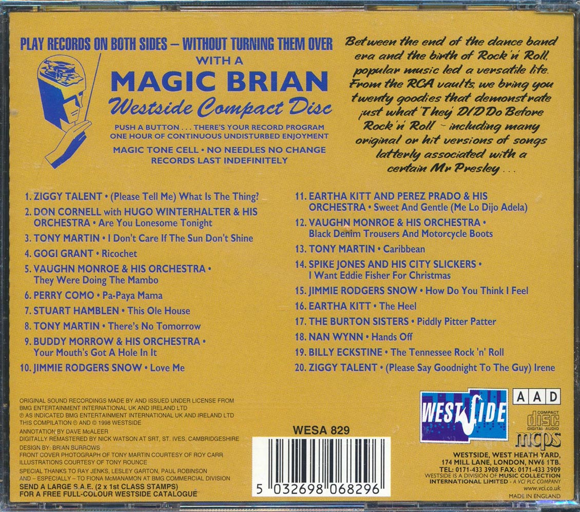 Ziggy Talent, Vaughn Monroe, Perry Como, Eartha Kitt, Etc. - What Did They Do Before Rock 'N' Roll? Volume 1: Amazing Artefacts Of The Pre-Elvis Era (20 tracks) Music CD