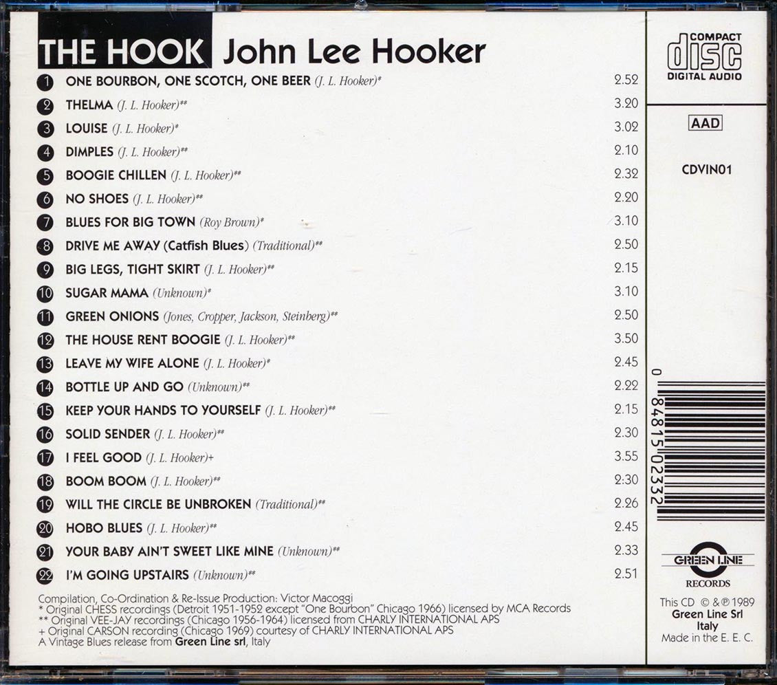 John Lee Hooker - The Hook: The Best Of John Lee Hooker (22 tracks) Music CD