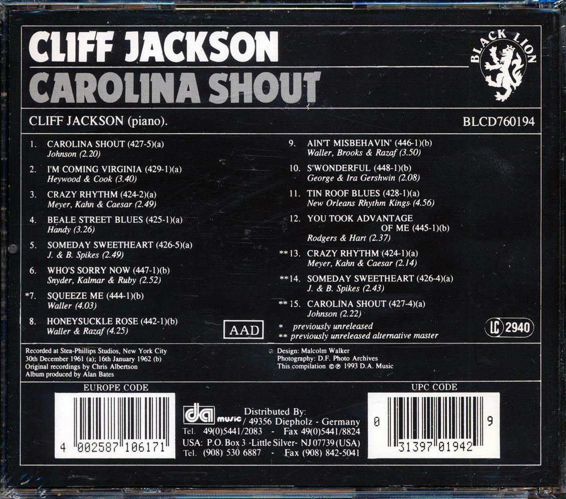 Cliff Jackson - Carolina Shout Music CD