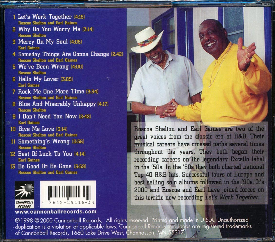 Roscoe Shelton & Earl Gaines - Let's Work Together Music CD