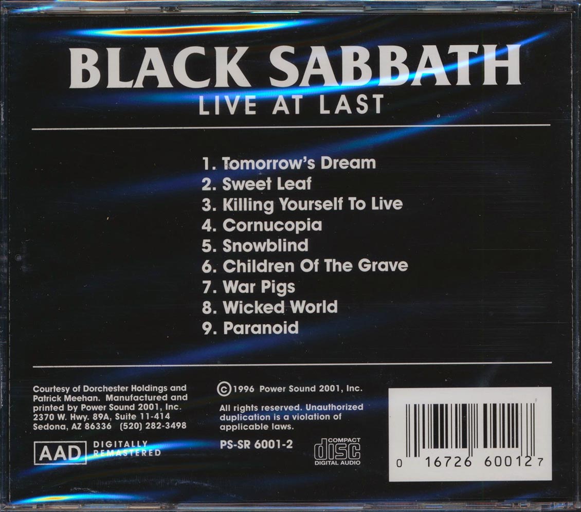 Black Sabbath - Live At Last Music CD