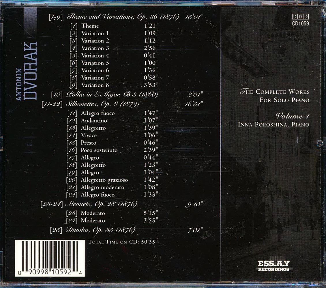 Dvorak - The Complete Works For Solo Piano Volume 1: Inna Poroshina, Piano (20 tracks) Music CD