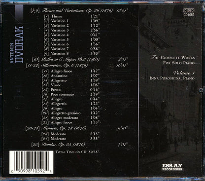 Dvorak - The Complete Works For Solo Piano Volume 1: Inna Poroshina, Piano (20 tracks) Music CD