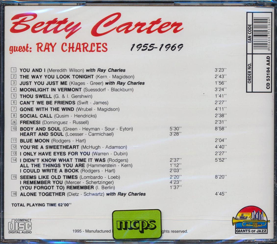 Betty Carter, Ray Charles - Betty Carter, Guest Ray Charles: 1955-1969 Music CD