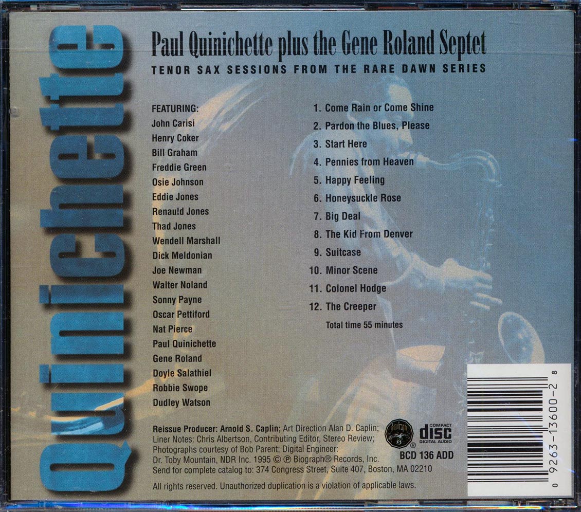 Paul Quinichette Plus Gene Roland Septet - The Kid From Denver Music CD