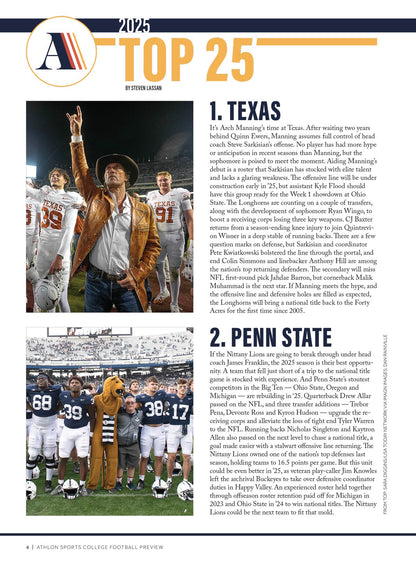 College Football Preview - Athlon Sports 2025: 136 FBS Team Previews, Expert Analysis, Inside Arch Madness, Top Standout Players To Watch, Playoff & Bowl Projections, National Unit Rankings & More!