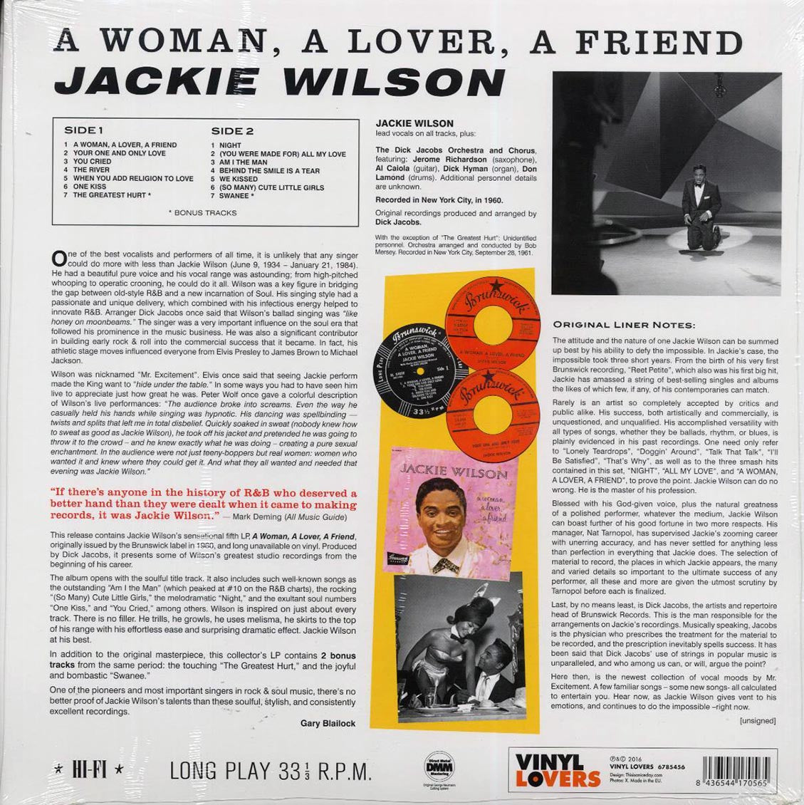 Jackie Wilson - A Woman. A Lover. A Friend. (+2 bonus tracks) (ltd. ed.) (180g) Vinyl Record