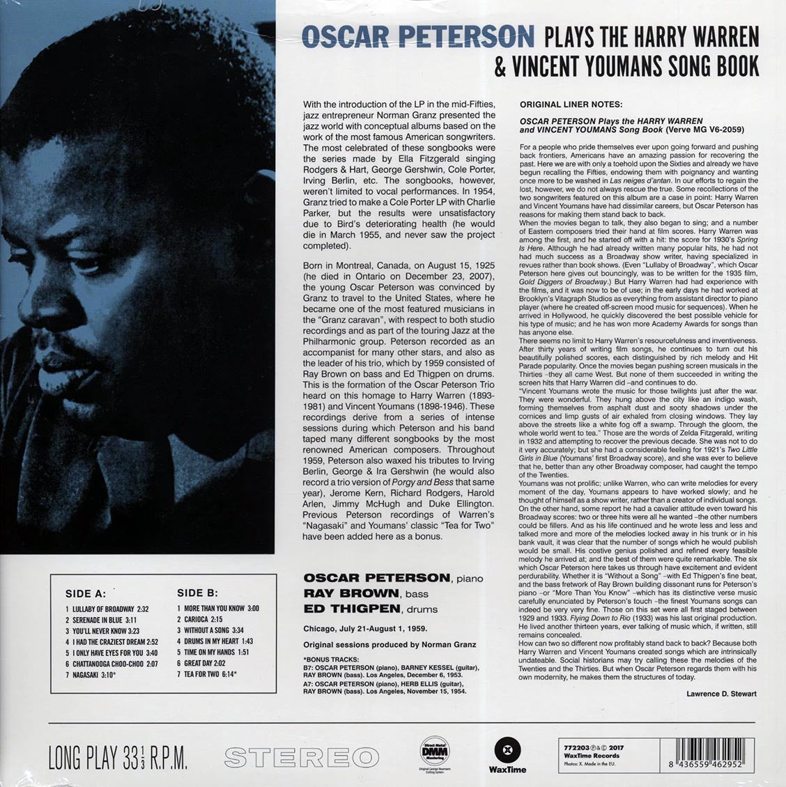 Oscar Peterson - Plays The Harry Warren And Vincent Youmans Song Book (+2 bonus tracks) (ltd. ed.) (180g) Vinyl Record
