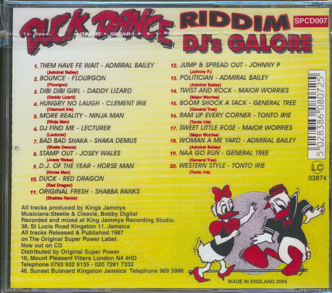 Major Worries, Admiral Bailey, Tonto Irie, Josey Wales, Etc. - Duck Dance Rhythm: DJ's Galore (rhythm: "Duck Dance") (20 tracks) Music CD
