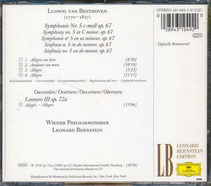 Beethoven - Symphony No. 5, Leonore Overture No. 3: Vienna Philharmonic Orchestra Music CD