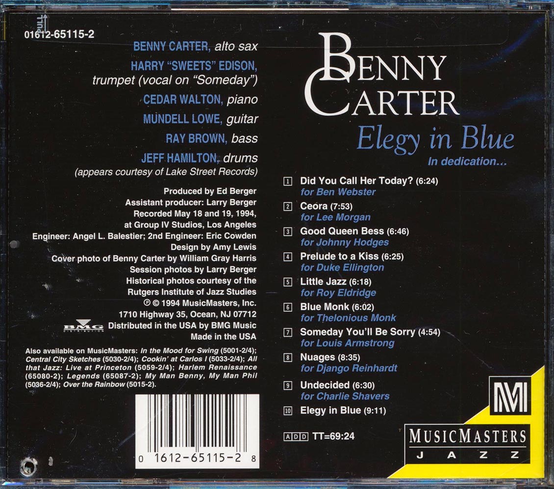 Benny Carter - Elegy In Blue (marked/ltd stock) Music CD